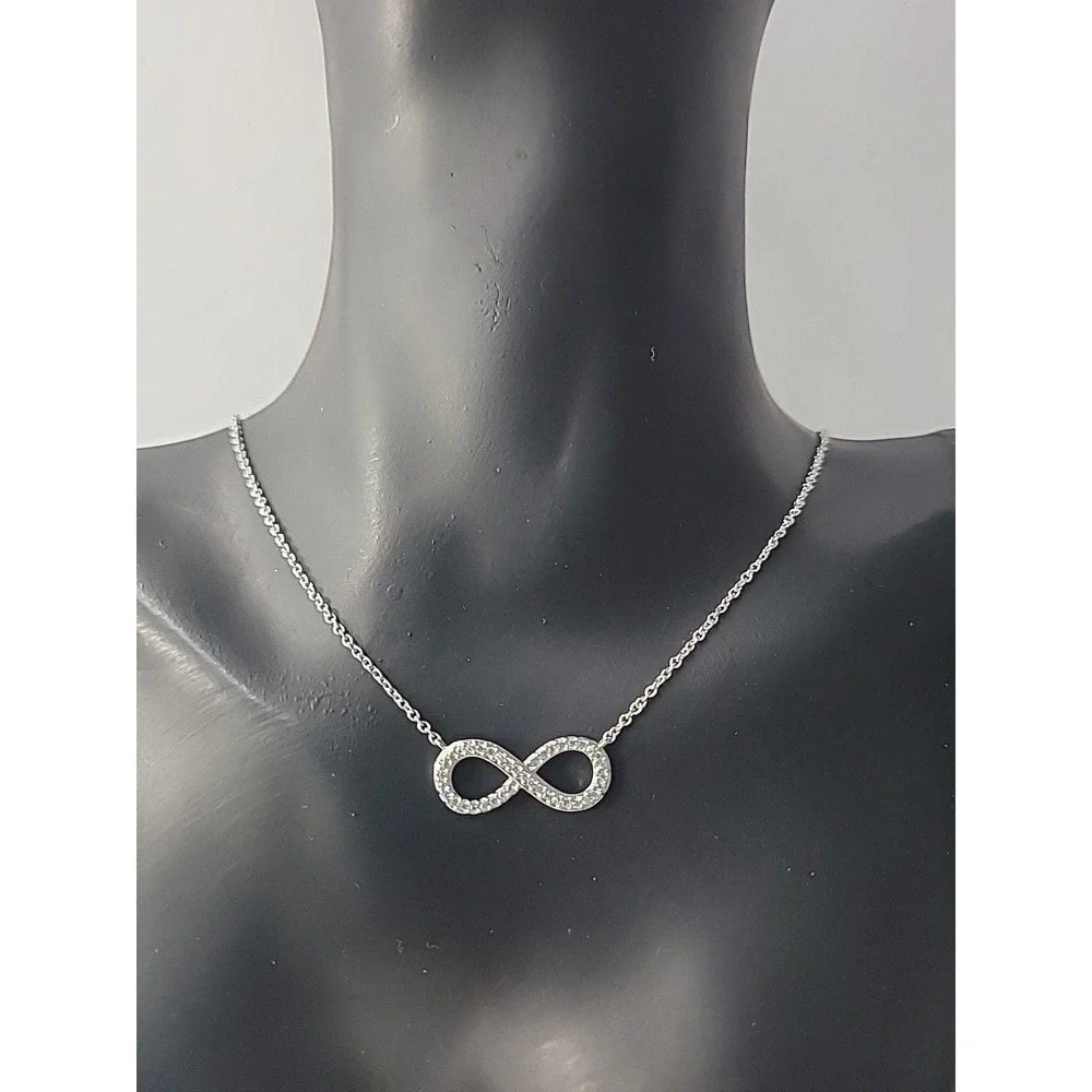 Vintage Infinity Symbol Necklace Silver Tone Pave Crystal‎ Pendant Minimalist